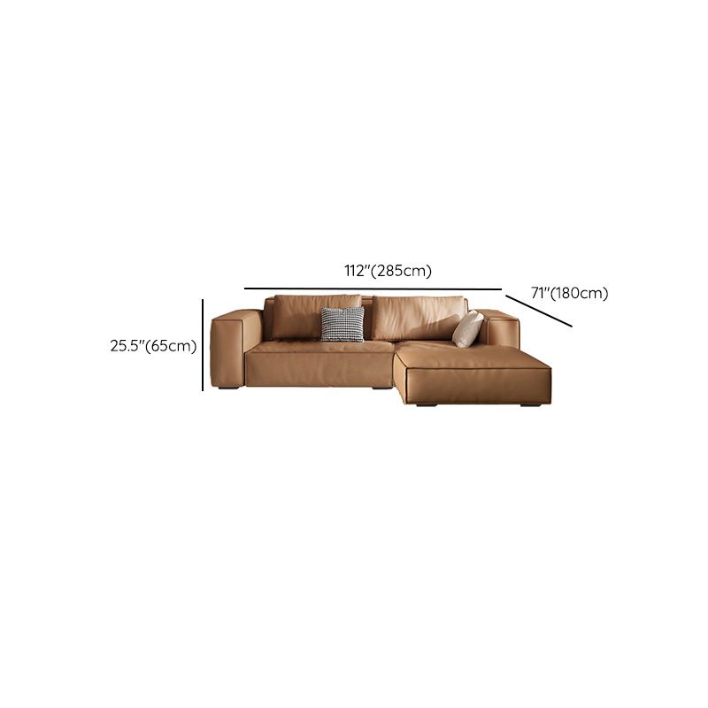 Brown Genuine Leather Square Arm Sofa Modern Style for Bonus Room