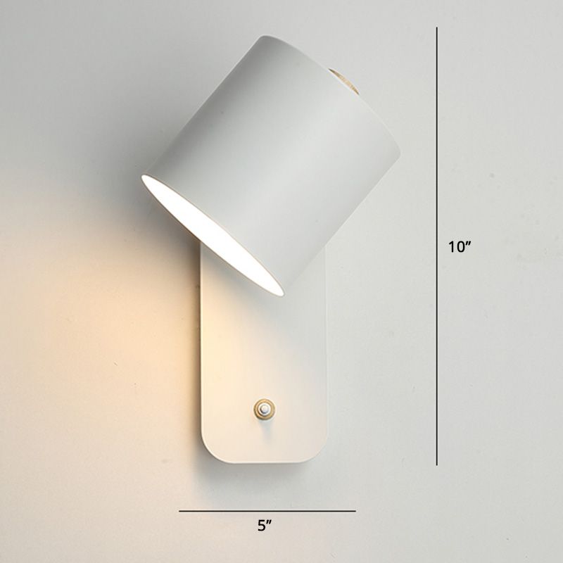Lampe de lecture de cylindre pivable lampe nordique métallique à un seul bulbe lumière avec bouton d'alimentation