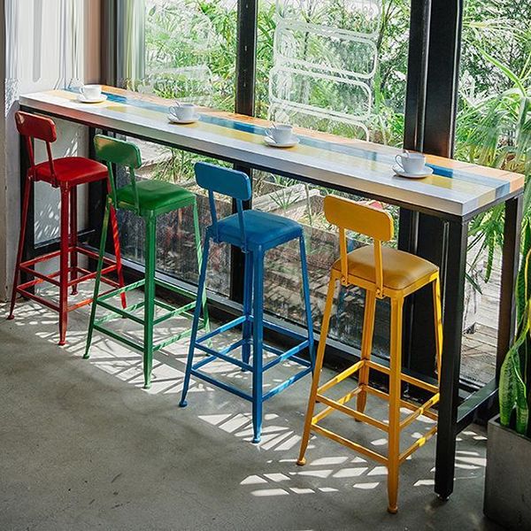 Modern 1/5 Pieces Bar Table Set Rectangle Wood Counter Table with High Stools for Cafe