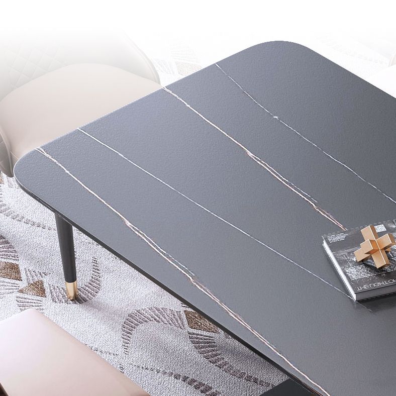 Minimalistischer Esszimmer Set rechteckig gesinterte Stein Esstisch mit Metallbasis
