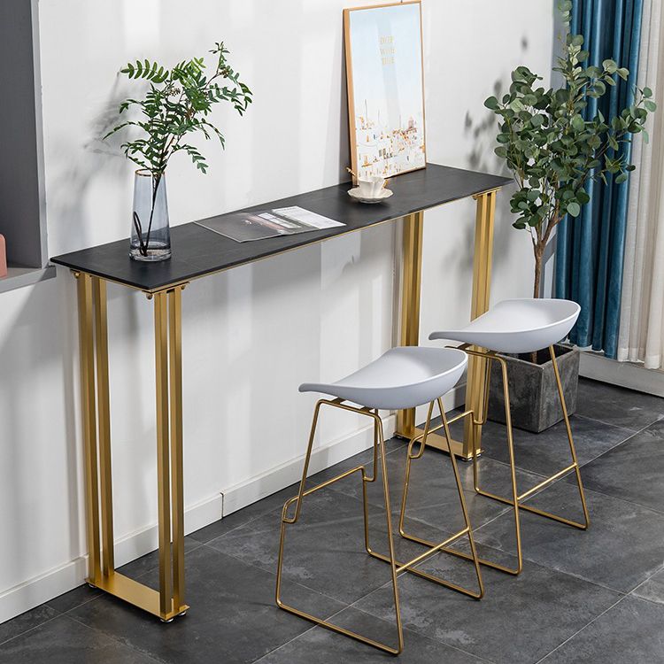 Sintered Stone Bar Table Modern Dining Table Gold and Metal Base Bar Table