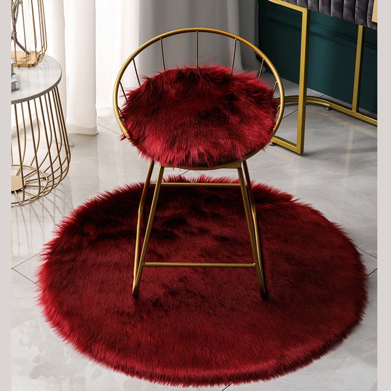 Round Modern Shag Carpet Solid Polyester Area Rug Non-Slip Backing Indoor Carpet for Living Room