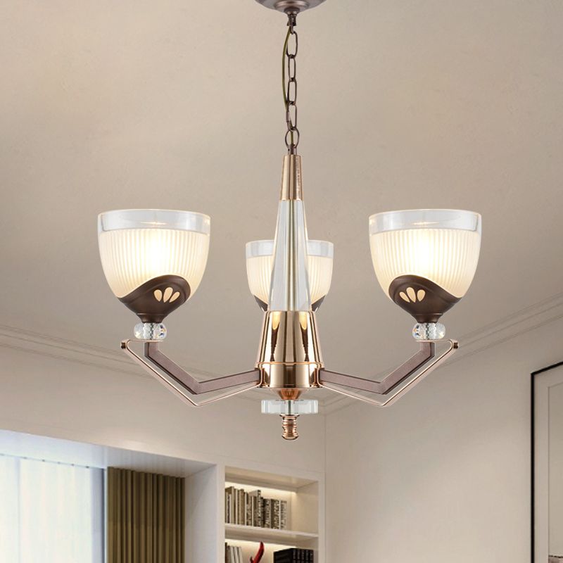 Coffee Bowl Shaped Pendant Chandelier Rural Style Cream Glass 3/6/8/10-Head Living Room Suspension Lighting
