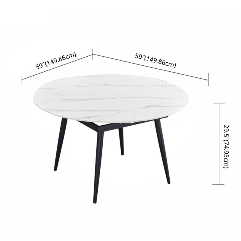 Round Standard Sintered Stone Top Dining Set with 4 Black Metallic Legs for Dining Furniture