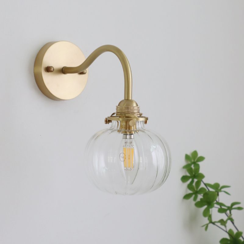 Bedroom Sconce Light Fixture Modern Style Clear Wall Light Fixture with Pumpkin Glass Shade