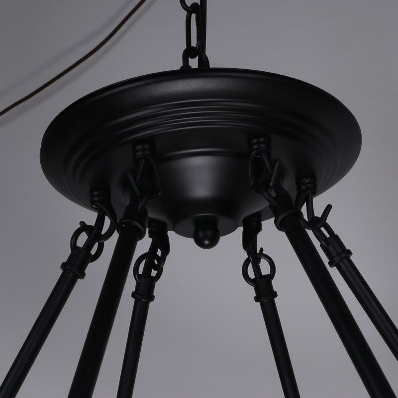 Loop Shaped Restaurant Chandelier Lamp Country Hemp Rope Black Hanging Ceiling Light