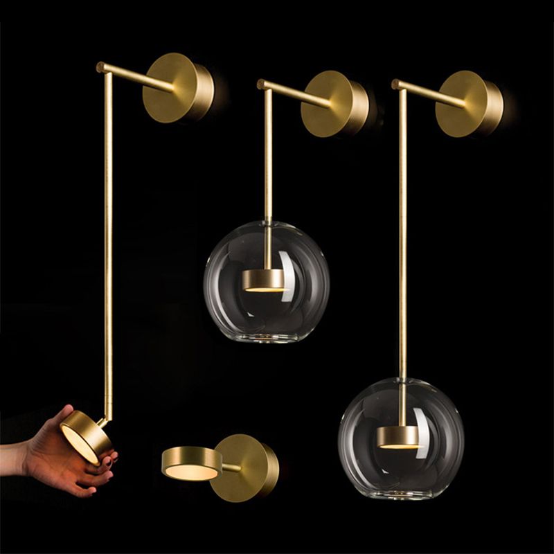 Brass Drum Wall Mounted Lamp Simplicity Metal LED Sconce Light with Globe Clear Glass Shade