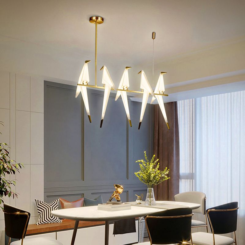 Origami Bird Shaped Island Lighting Decorative Acrylic Dining Room Pendant Lamp in Gold