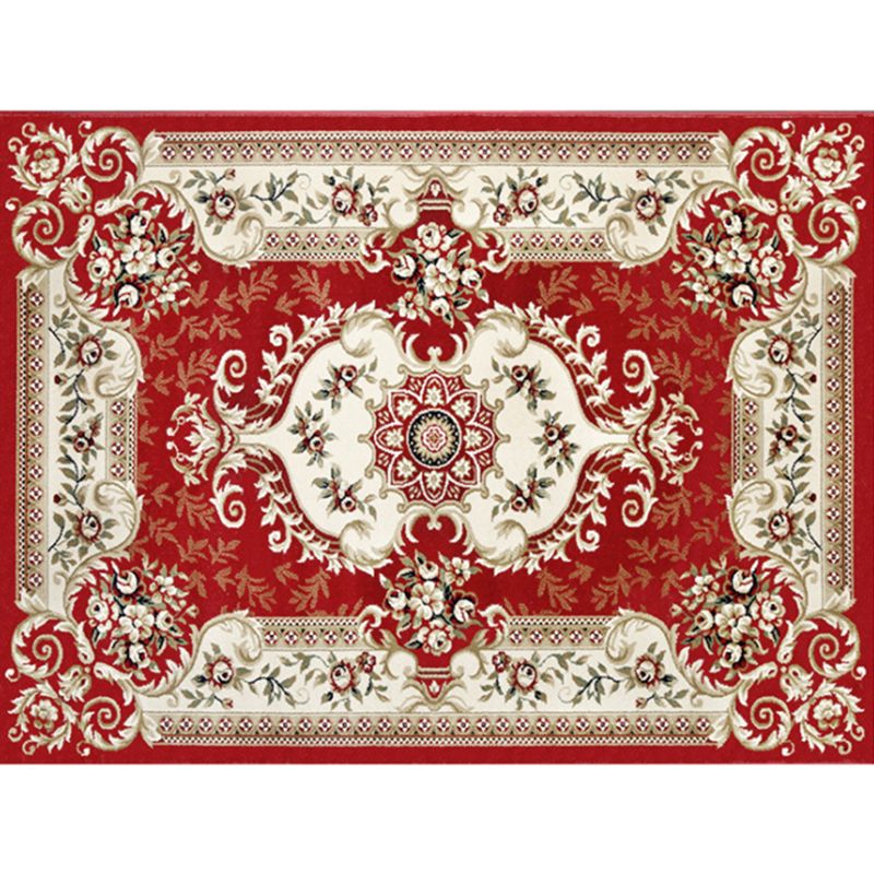 Traditional Flower Pattern Carpet Polyester Indoor Rug Stain Resistant Area Carpet for Living Room