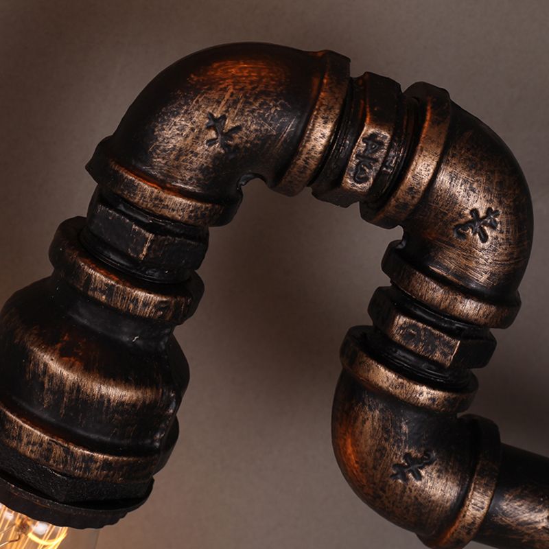 Iron Water Pipe Wall Light Fixture Vintage 4-Light Restaurant Wall Mount Light with Valve Handle in Rust