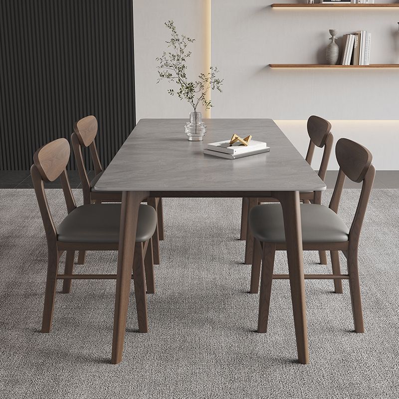 Rectangle Stone Dining Table Solid Wood 4 Legs Dining Table for Kitchen