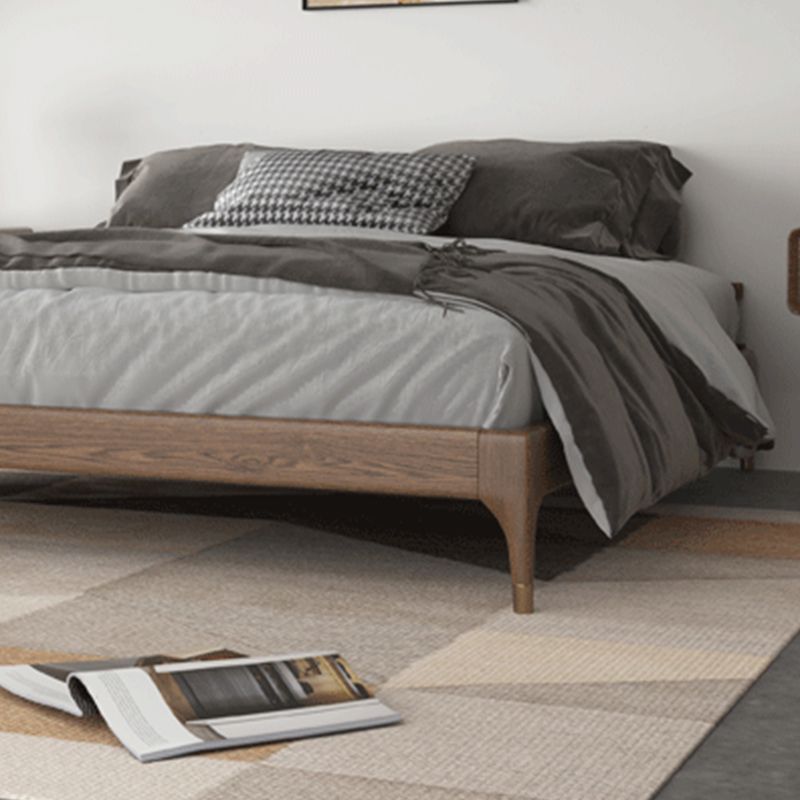 Ash and Pine Wood Bed without Headboard Platform Bed Frame in Brone