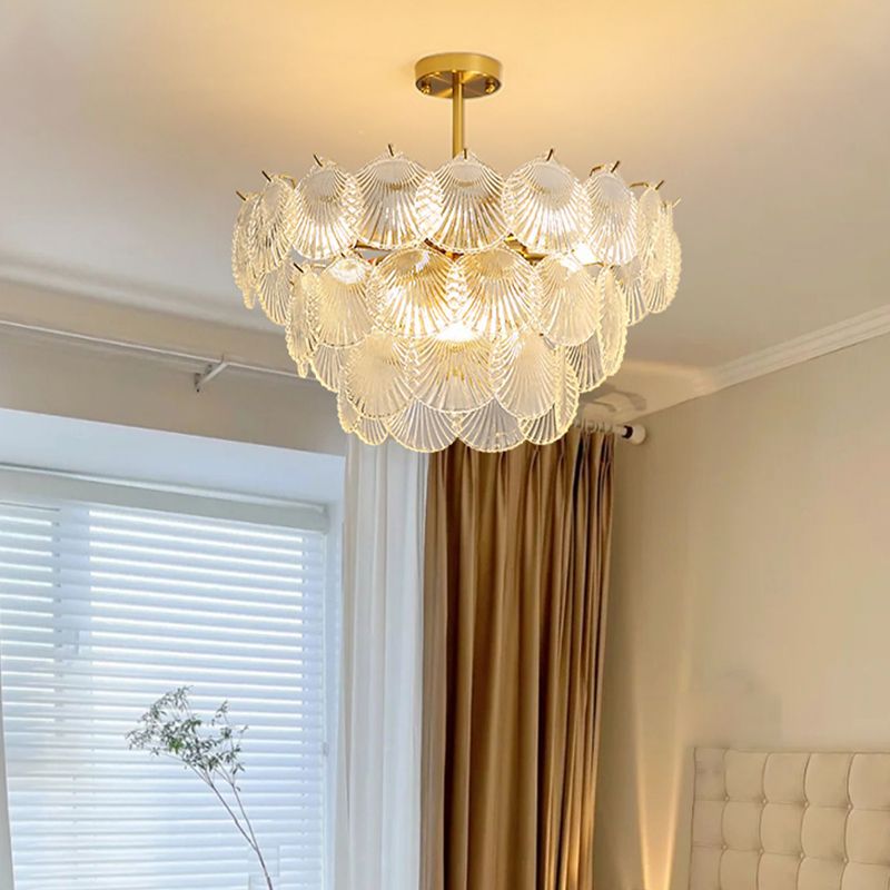 Modern Metal Ceiling Light Shell Shape Island Light with Glass Shade for Living Room