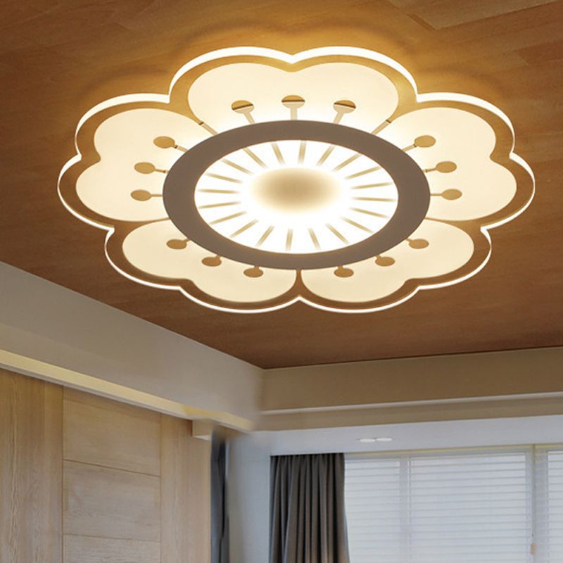 Flower Ceiling Fixture Contemporary Acrylic White 16.5"/20.5" Wide LED Flush Mount Lighting, Warm/White/3 Color Light