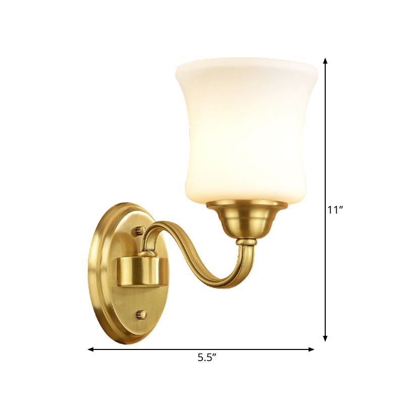 Cylinder Shade Bedroom Wall Mount Light Traditional Style Milky Glass 1/2-Light Brass Finish Wall Lamp