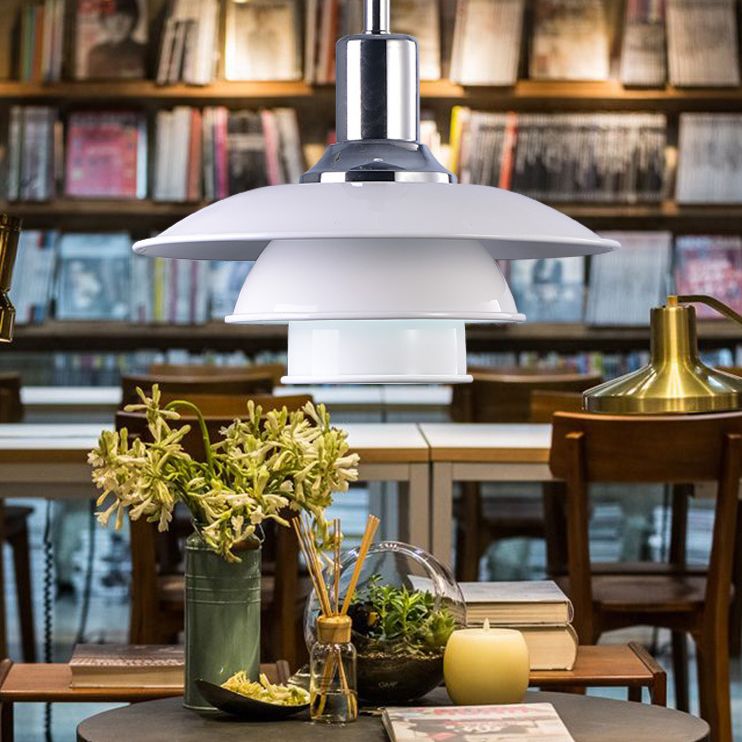 Wit metaalvliegende schotel Hangende licht 1 lichte Noordse stijl hangende lamp voor restaurant