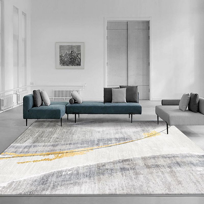 Grey Modern Rug Polyester Graphic Area Rug Washable Rug for Living Room