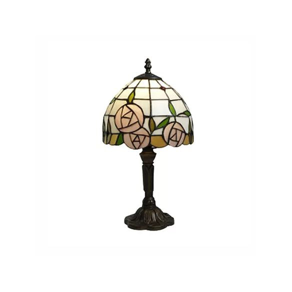 Tiffany Rose Table Light Dormitorio 1 Luz de vidrio manchado de luz Luz de pie en blanco rosa/rosa