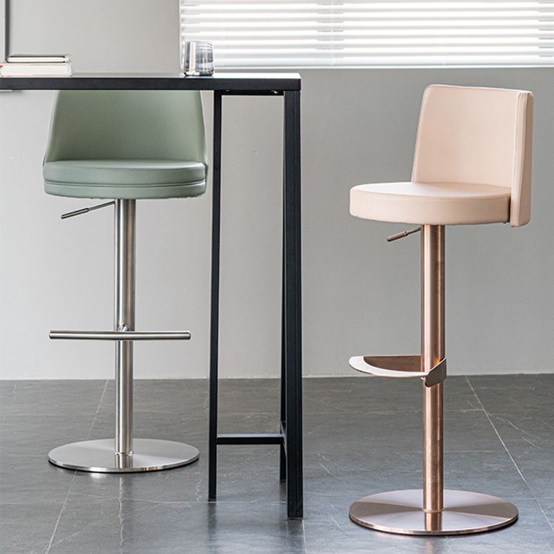 Modern Style Adjustable Counter Stool with Leather Cushion and Single Leg