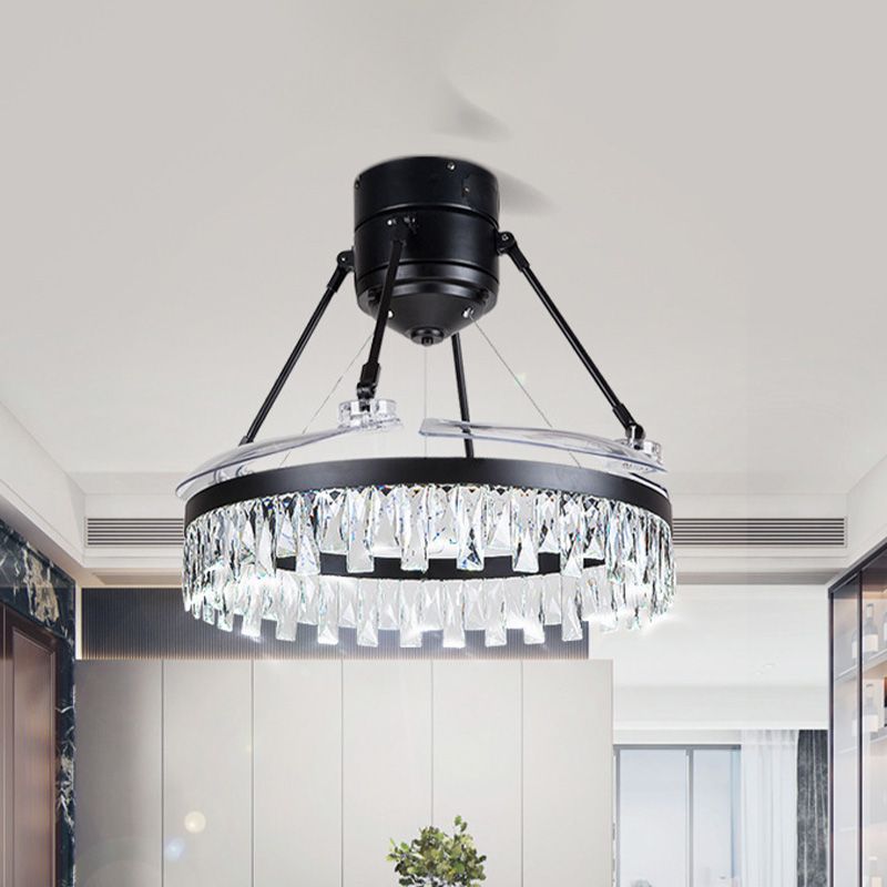 48 "brede 3-blade LED-spoelplafondventilator Contemporary Circle Prismatic Crystal Semi Flush Light in Black