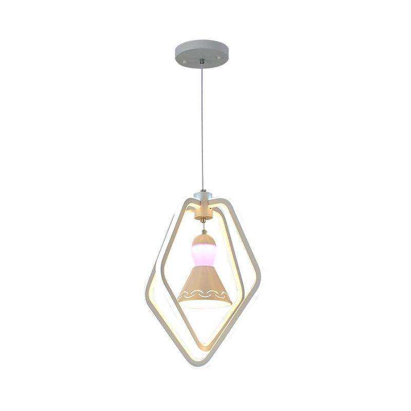 Acrylic Dual Pentagon Frame Hanging Lighting Minimalist LED White Pendant Lamp with Bell Inside