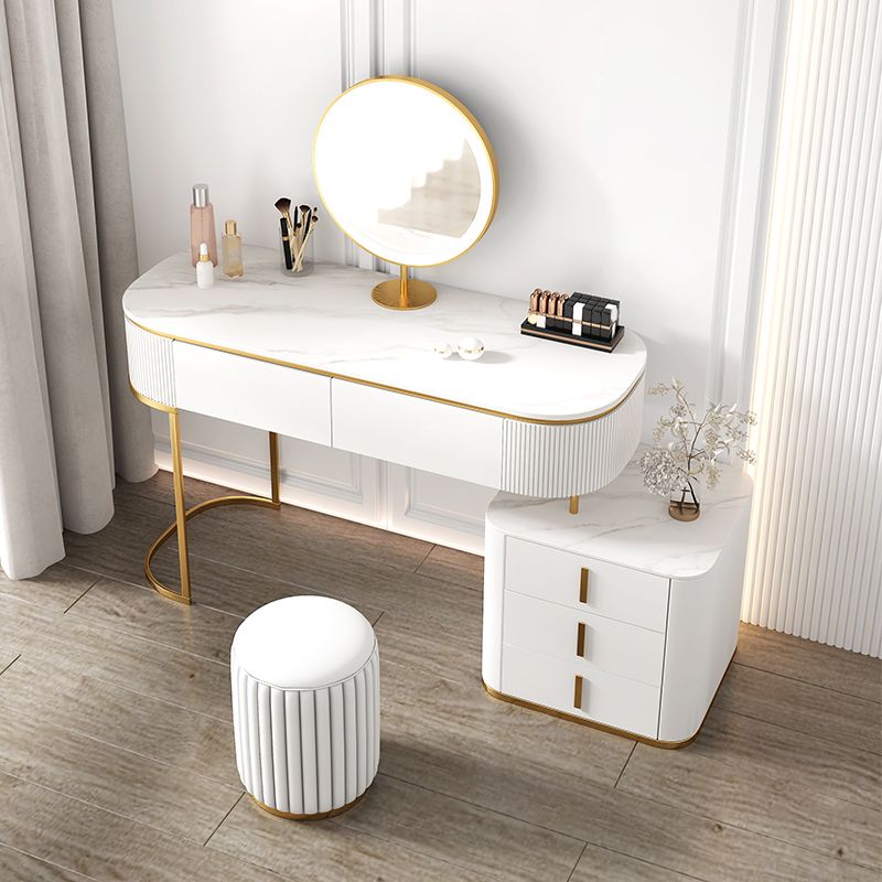 5 Drawers Vanity Set with Padded Stool 29.52" High Dresser in White
