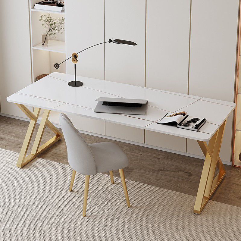 Glam Writing Desk Antique Finish Rectangle Computer Desk with Metal Legs