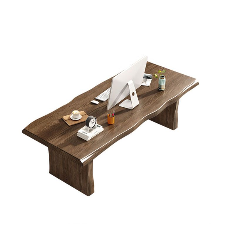 Modern Double Pedestal Dining Table Solid Wood Dining Room Kitchen Table in Brown