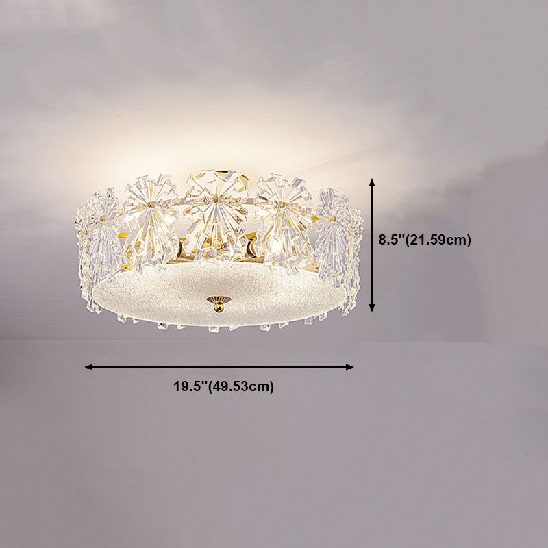 Trommel slaapkamer semi-flush lamp traditionele multi-head gouden plafondverlichting met glazen schaduw