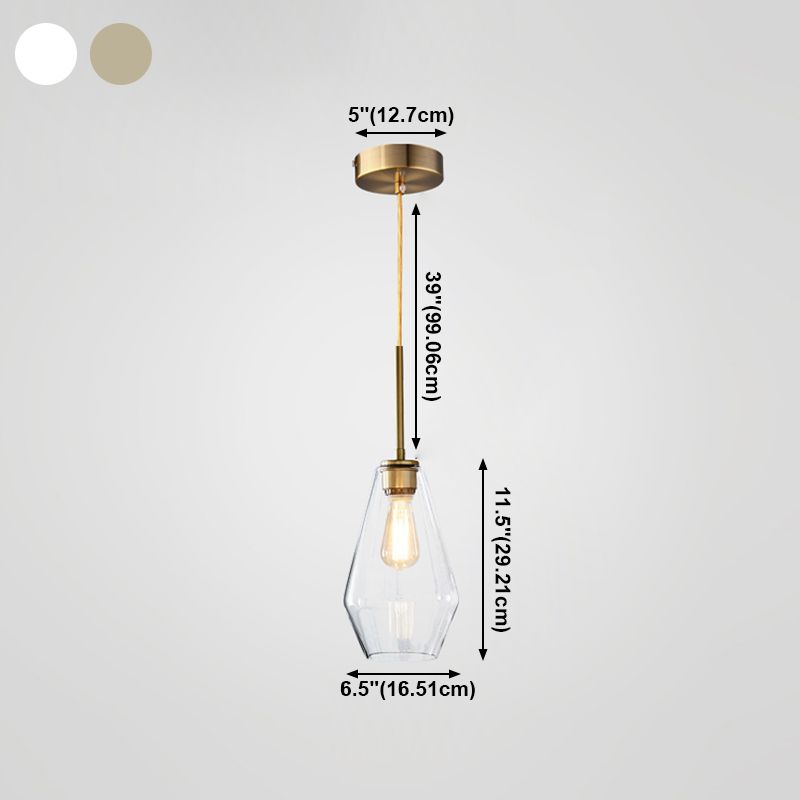 Glass Shade Hanging Pendant Nordic Brass Finish Drop Light for Dining Room
