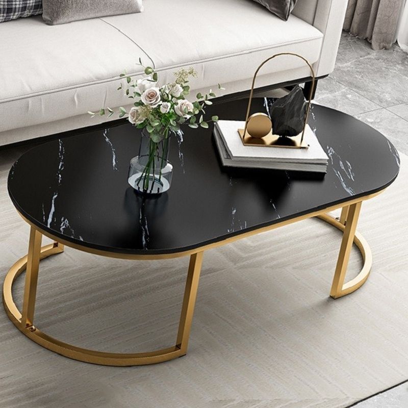Glam Style Oval Marble Coffee Table with Iron Base Coffee Cocktail Table