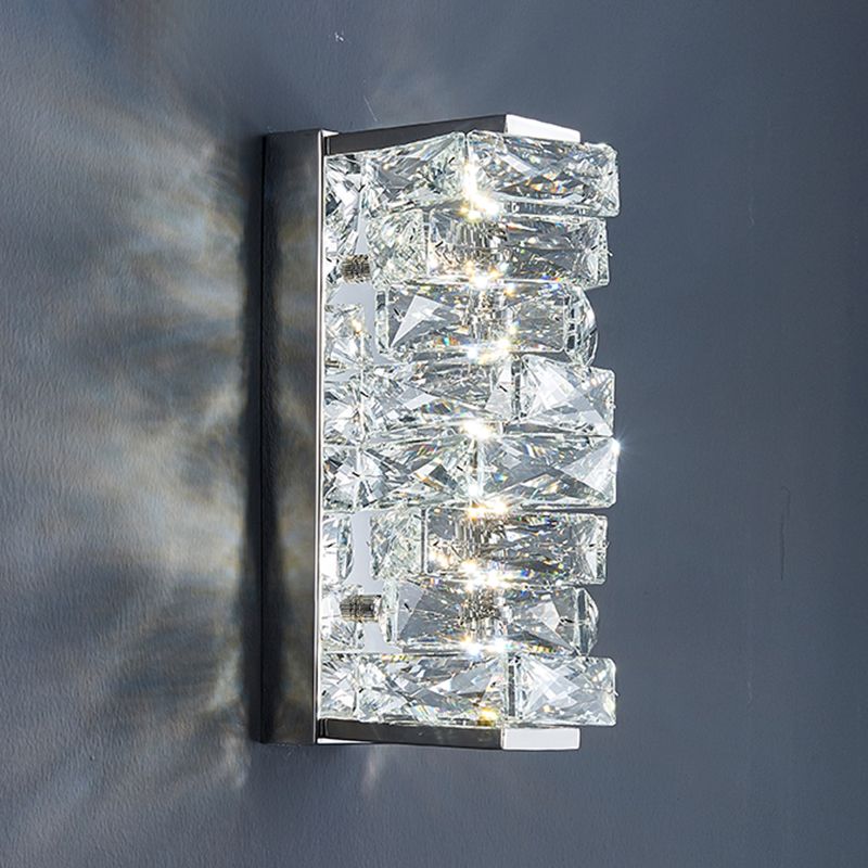 Contemporary Metal Wall Light Geometric Wall Sconce with Crystal for Bedroom