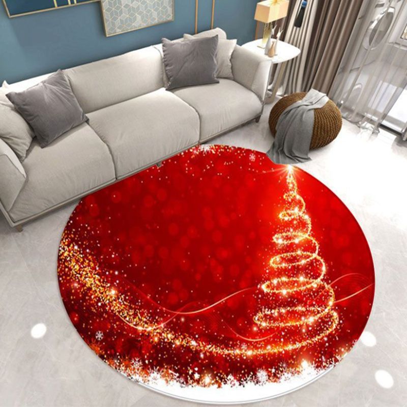 Red Minimalist Carpet Polyester Candle Carpet Washable Carpet for Living Room