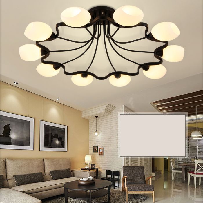 Ronde semi-inbouwlamp Melkglas Traditionele inbouwplafondlamp