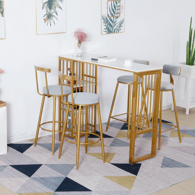 Bar Height Pub Table Glam Style Rectangle Bar Table with Stone Top