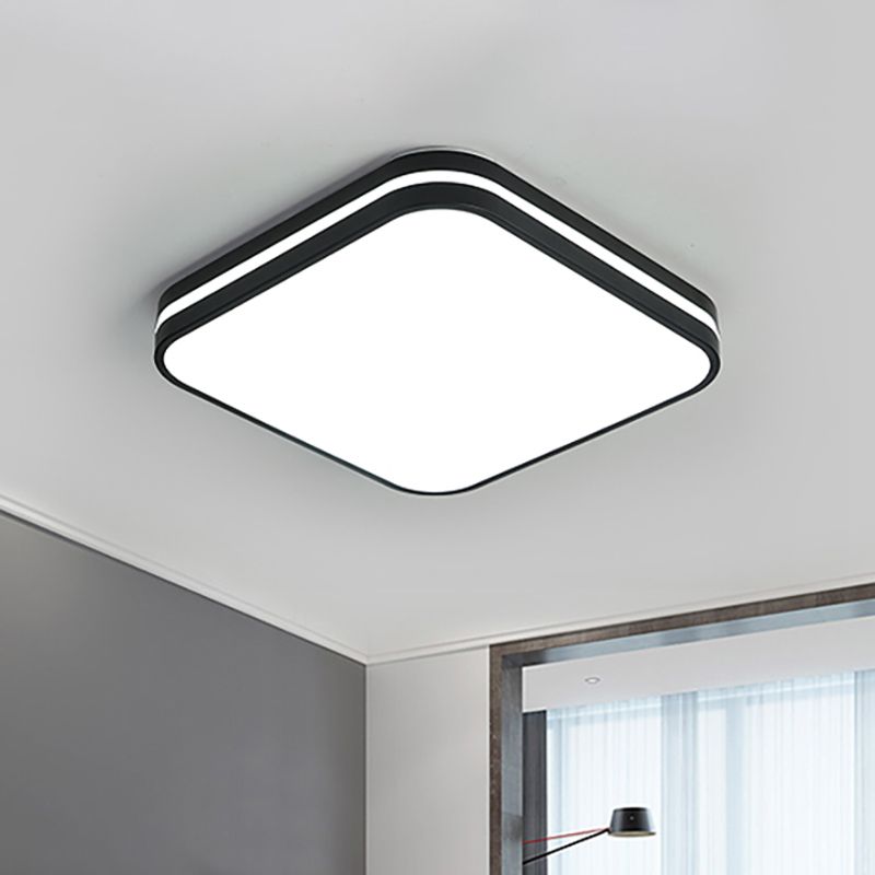 Black Square/Rectangle Flush Lighting Modern Led Acrylic Flush Mount Lamp Fixture in White Light, 16"/19.5"/25.5" Wide