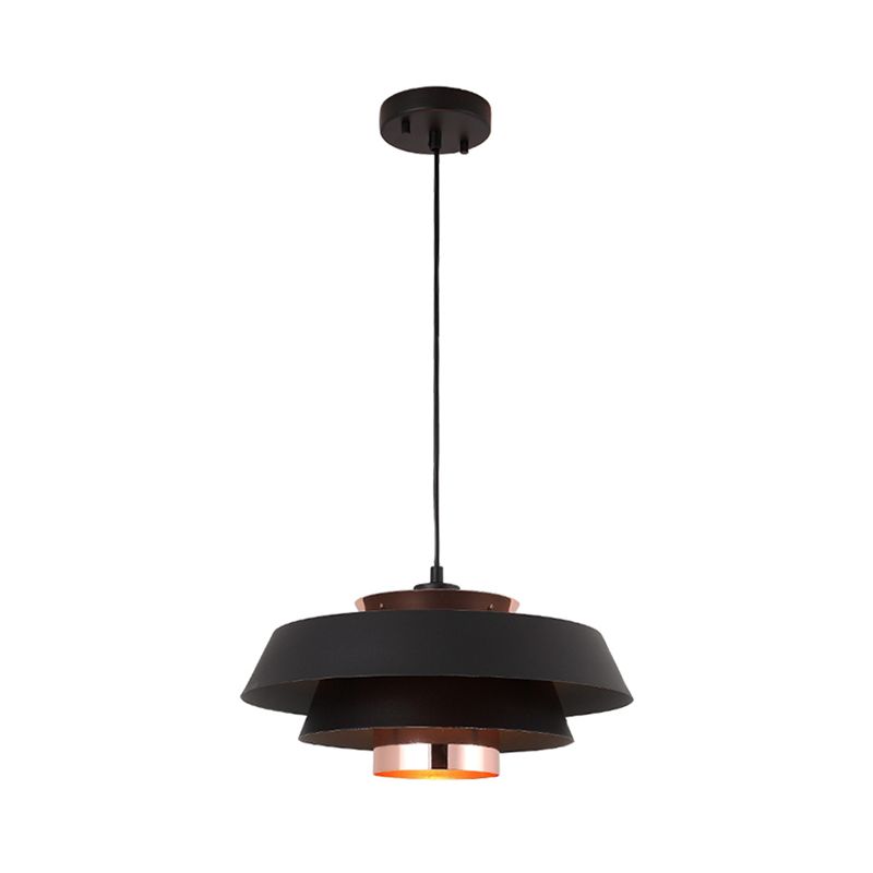 3-Tiered Suspension Pendant Contemporary Metal 1 Bulb Dining Room Ceiling Light in Black/White