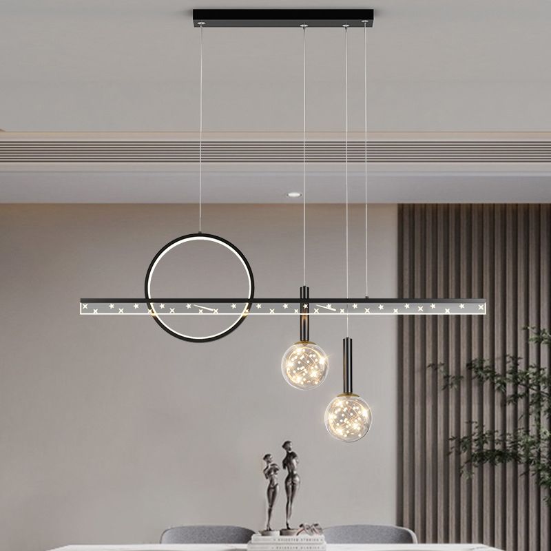 Moderne Kugel Island Beleuchtung Metal 4 Light Island Pendelleuchte in Schwarz