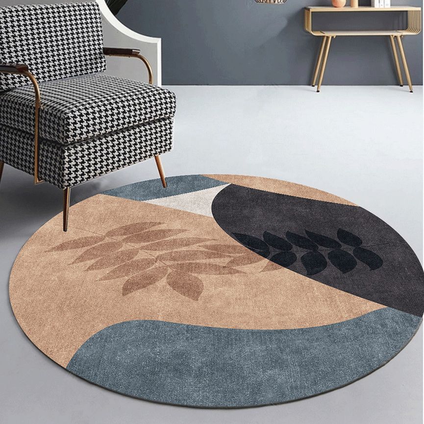 Round Graphic Printed Rug Polyester Minimalist Indoor Rug Stain Resistant Carpet for Home Decoration