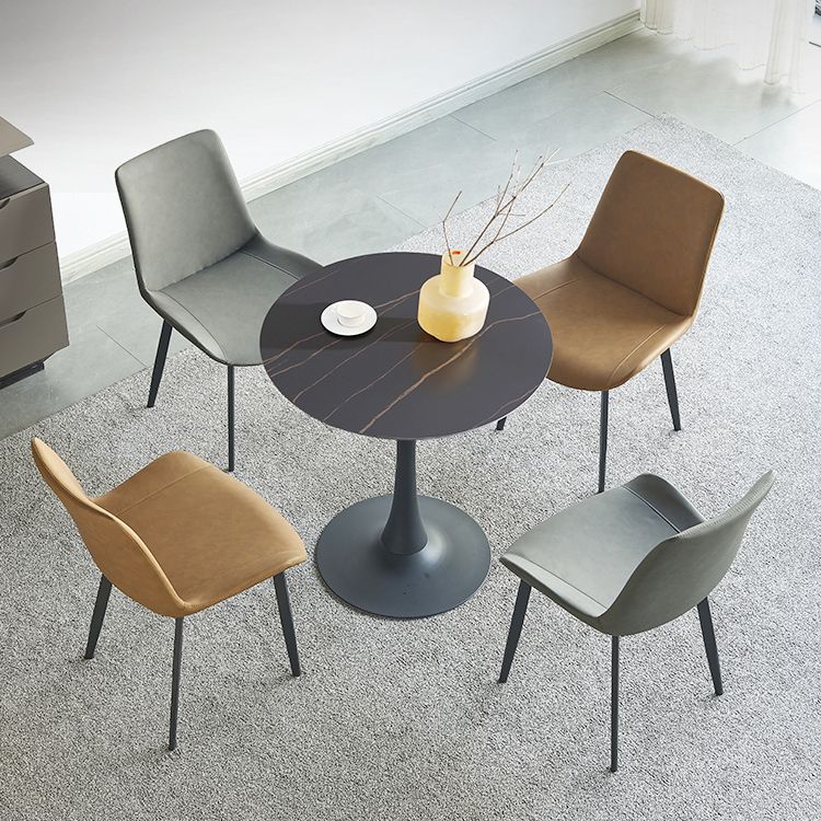 Contemporary Black Round Stone Dining Table with Tulip Style
