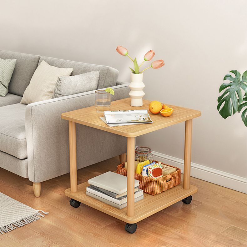 Scandinavian Wood 4 Legs Side Table Natural/White End Table with Casters