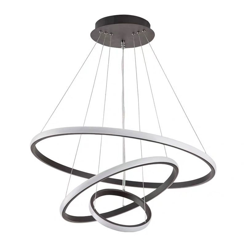 LED Parlour Pendant Lighting Fixture Modern Black Suspension Light with Circle Metal Shade
