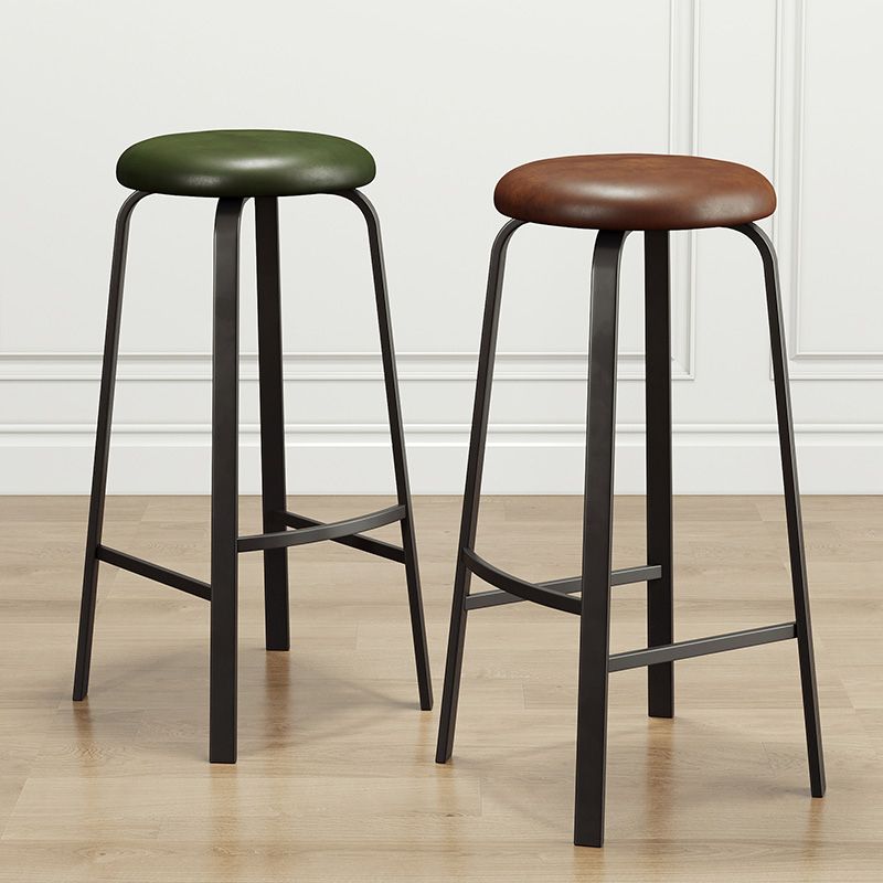 Modern Style Bar-stool Round Seat Barstool with Footrest and Metal Base