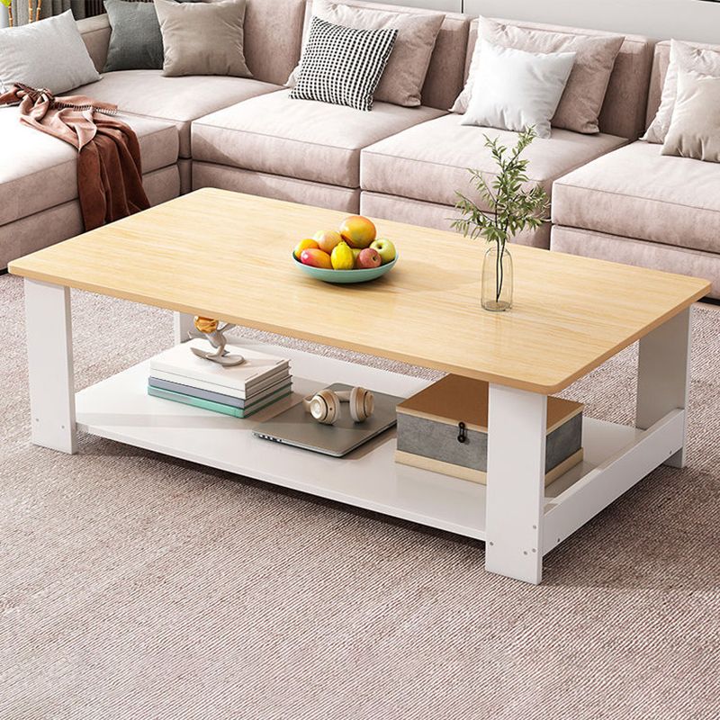 Modern Wooden Coffee Table with Storage and 4 Legs Bunching Tables