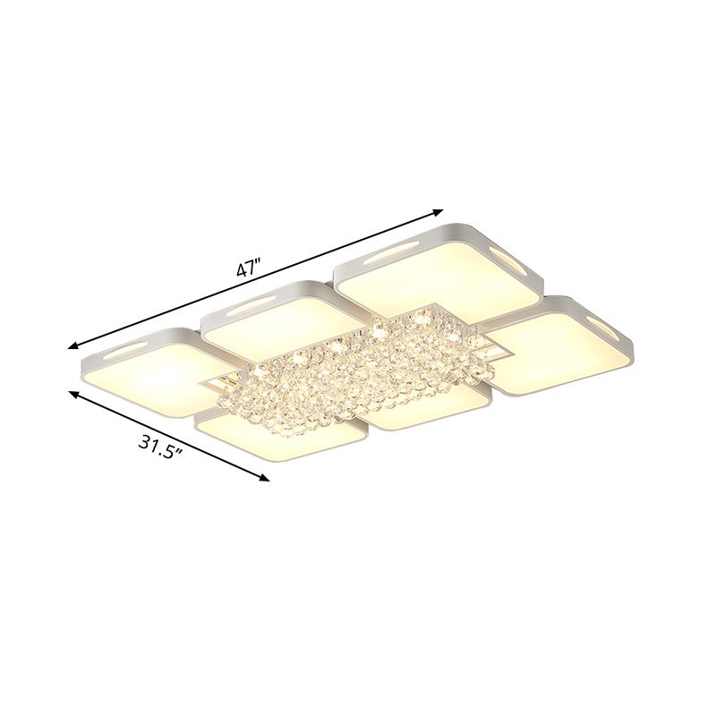 Acrylic Rectangle Flush Mount Ceiling Light Modern White Led Indoor Lighting with Crystal Ball, 23.5"/35.5" W