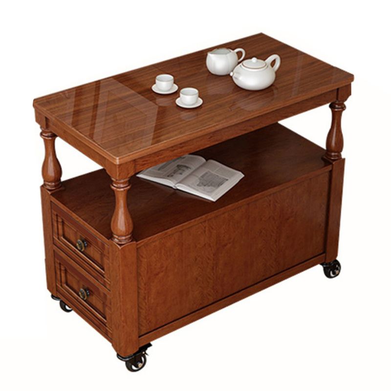 13.7" W X 23.6" H Farmhouse Wood Side Table Two-Drawer Side Table with Wheels