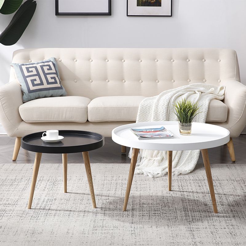 Modern Round Wooden Cocktail Table 3 Legs Tray Top Coffee Table