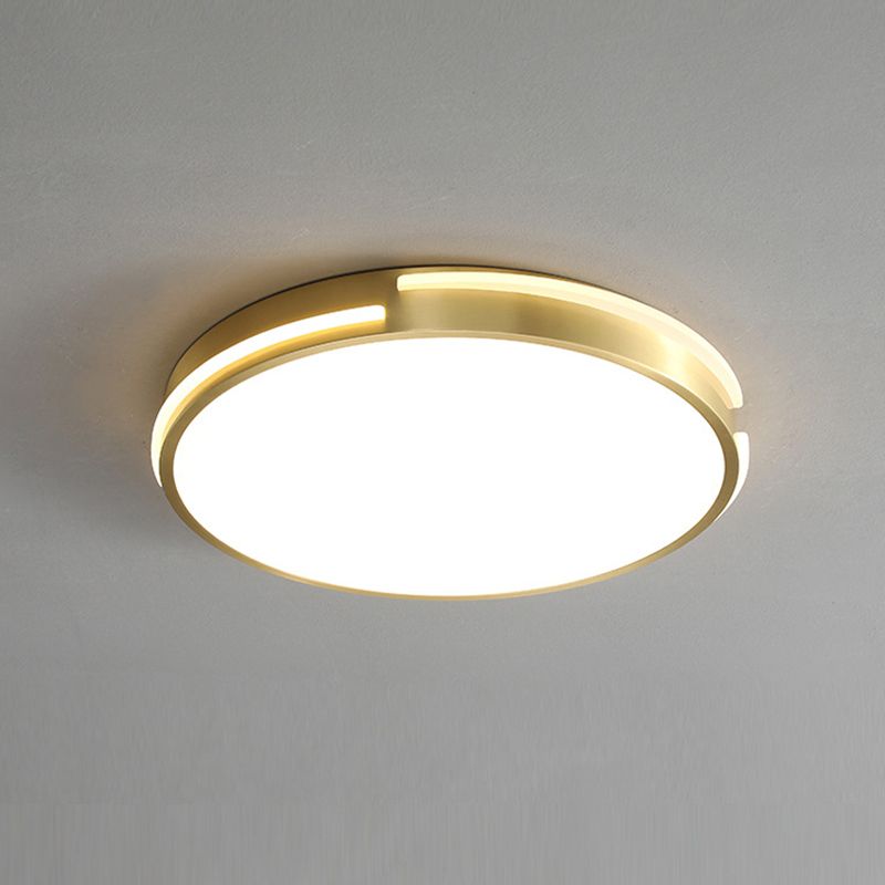 Plafonnier encastré en métal minimaliste moderne, éclairage LED de forme ronde dorée pour chambre à coucher