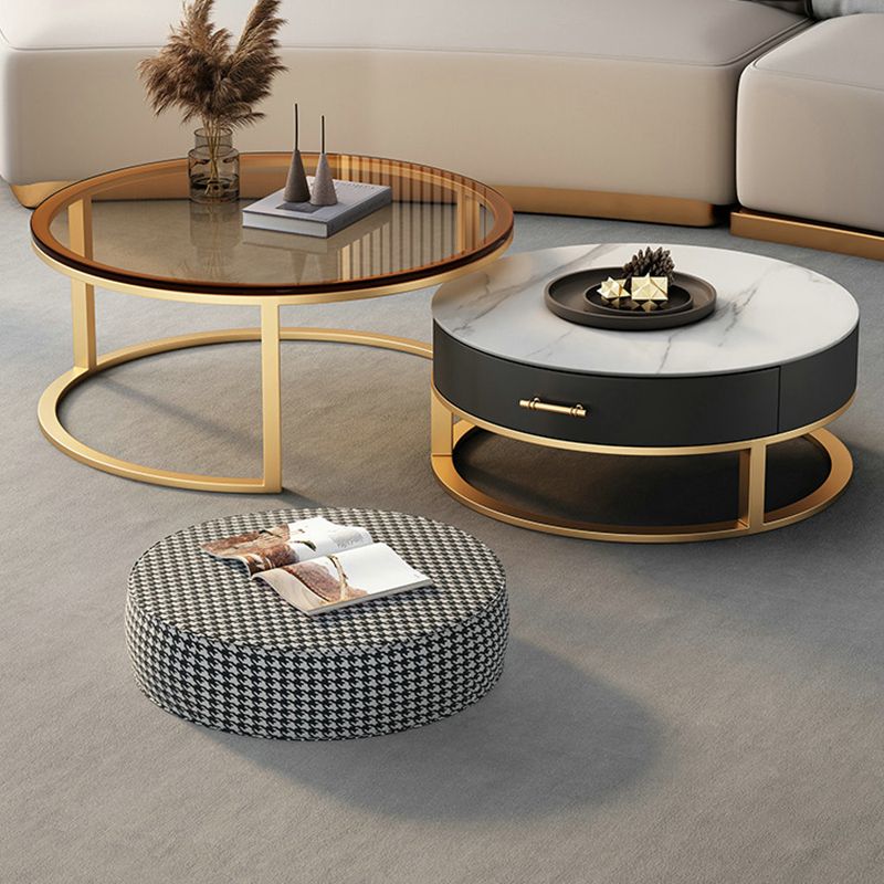 Glass Top Coffee Table Set Frame Cocktail Table with Storage Drawers