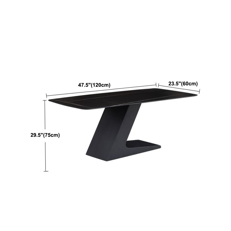 Black Stone Top Dining Table Modern Metal Pedestal Casual Dining Table